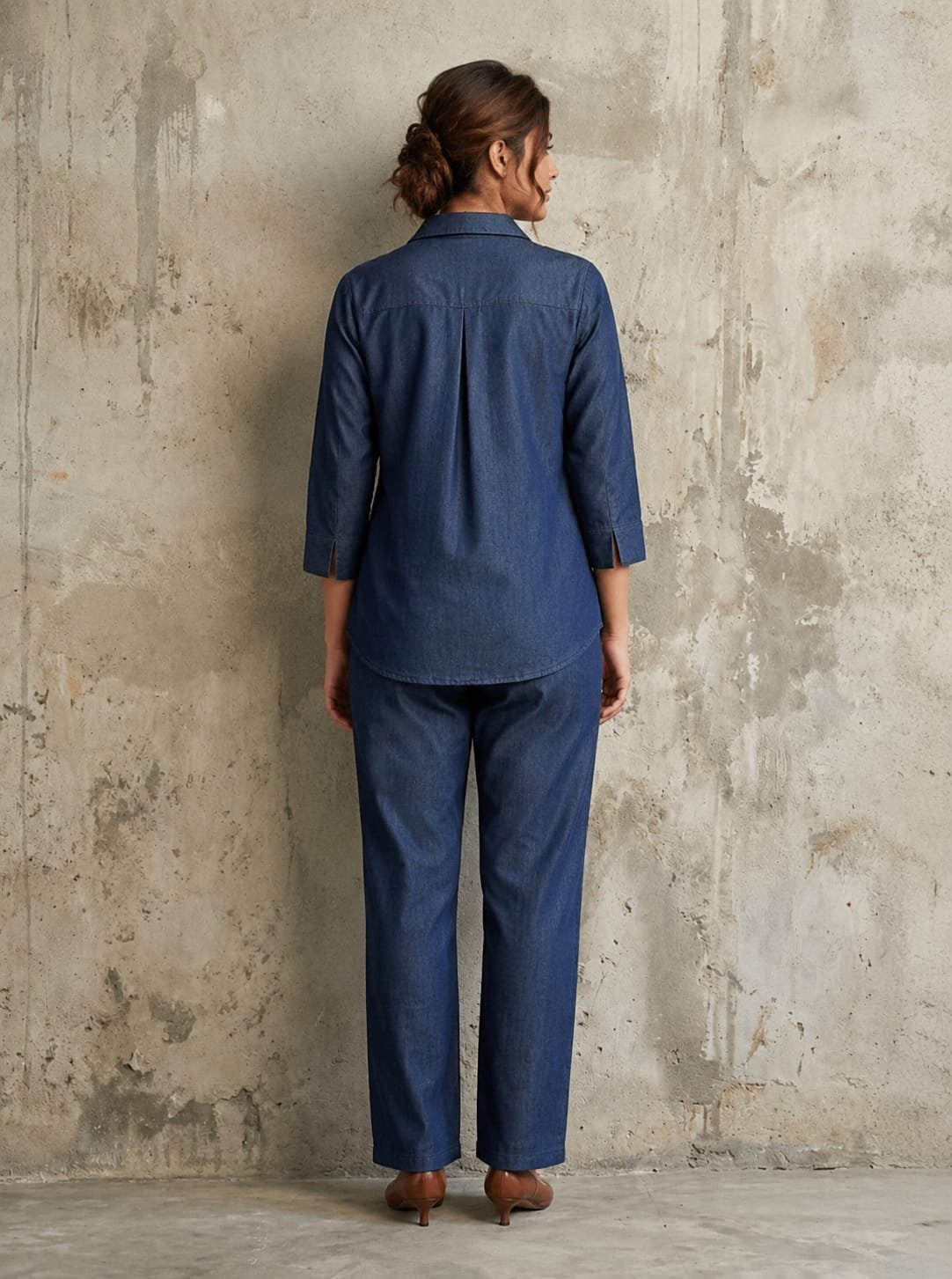 Thewedd Dark Blue Pearl Embellished Cotton Denim Co-ord Set - Image 2