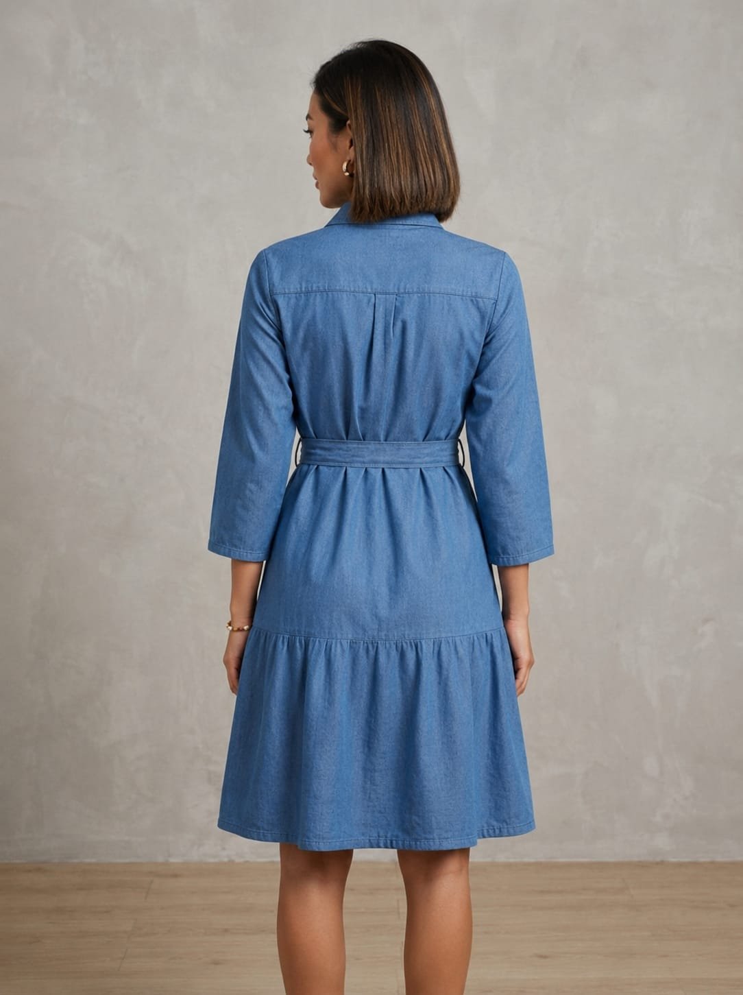 Thewedd Blossom Breeze Light Wash Denim Midi Dress - Image 2