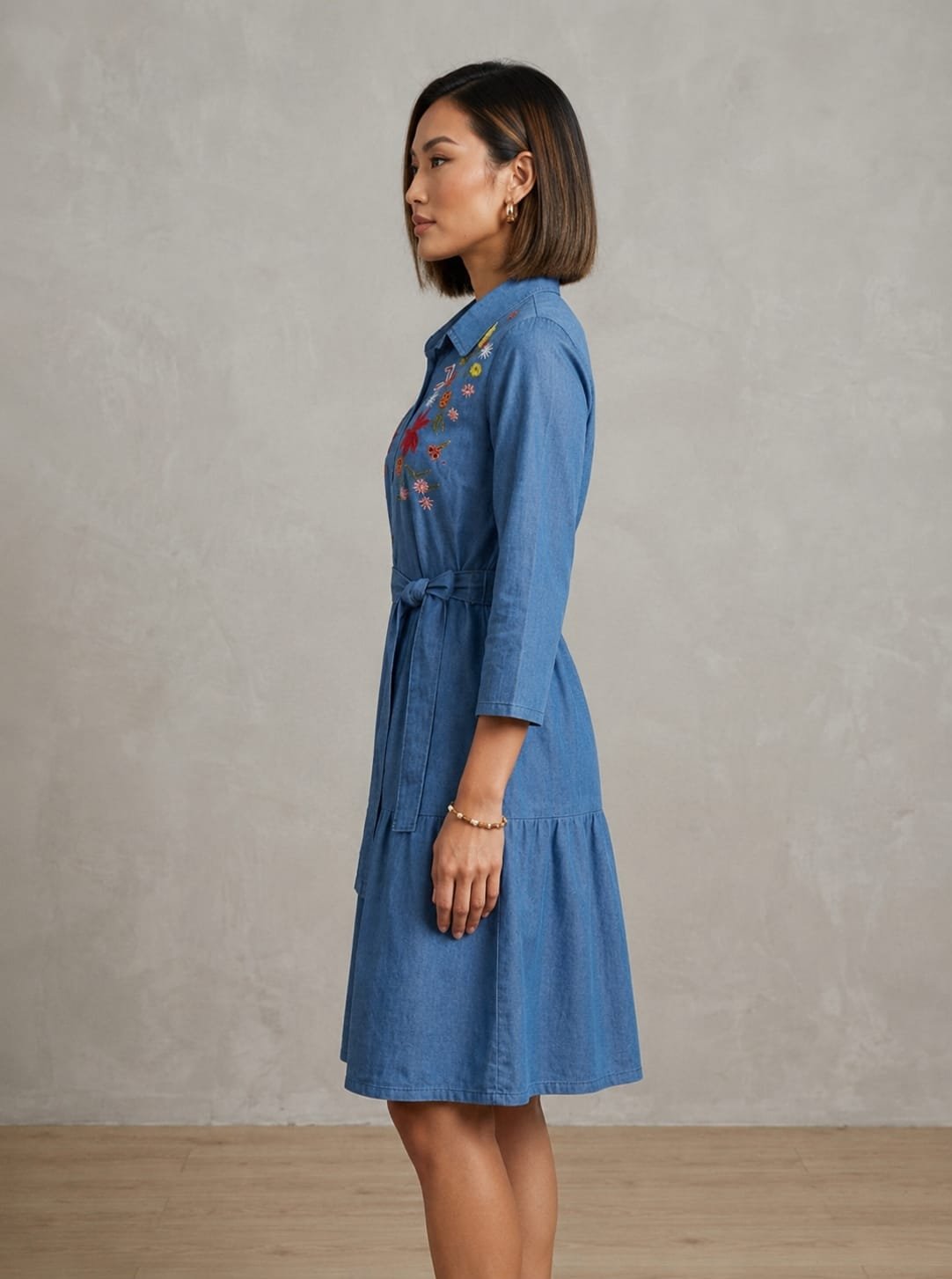 Thewedd Blossom Breeze Light Wash Denim Midi Dress - Image 3