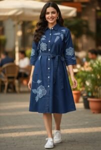 Thewedd Midnight Bloom Embroidered Denim Short Dress
