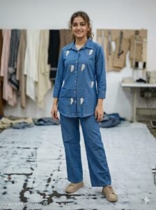 Thewedd Sweetheart Light Wash Denim Matching Co-ord Set