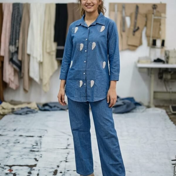 Thewedd Sweetheart Light Wash Denim Matching Co-ord Set